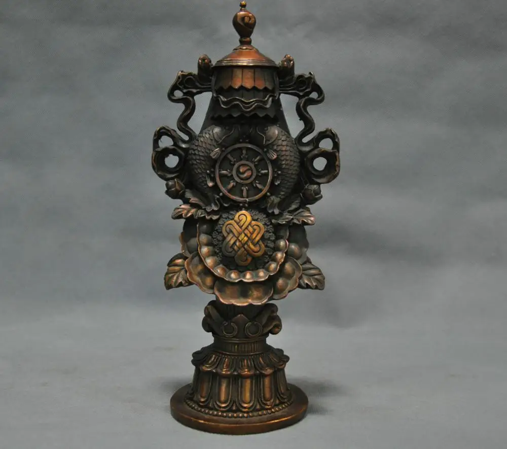 11'' China Tibet Auspicious Symbol Ritual Instuctment Talisman Carve Double Fish | Дом и сад