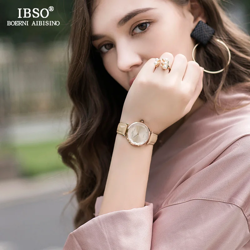 IBSO брендовые Модные женские наручные часы с кожаным ремешком Relogio Feminino роскошные