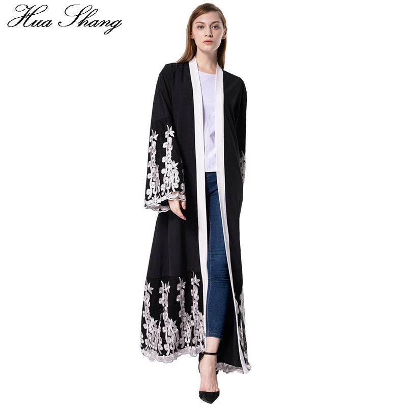 Abaya Дубай черный цветочный Свободный кардиган с вышивкой кимоно Abayas