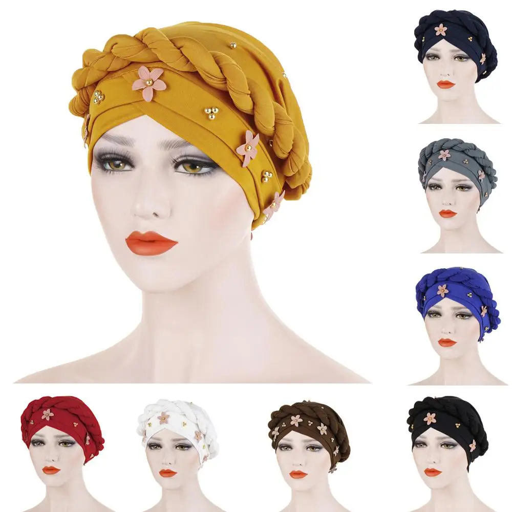 

Женская эластичная шапка-тюрбан с бусинами, в мусульманском стиле, аксессуары для волос, 2019