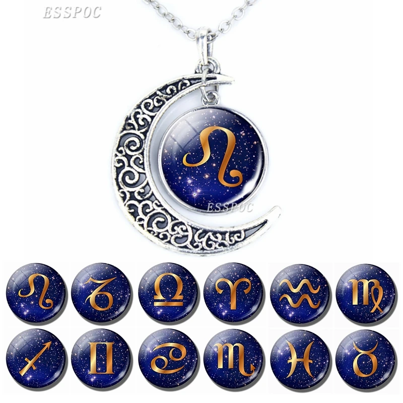 Женское Ожерелье со стеклом зодиака и полумесяцем ожерелье с подвеской в виде