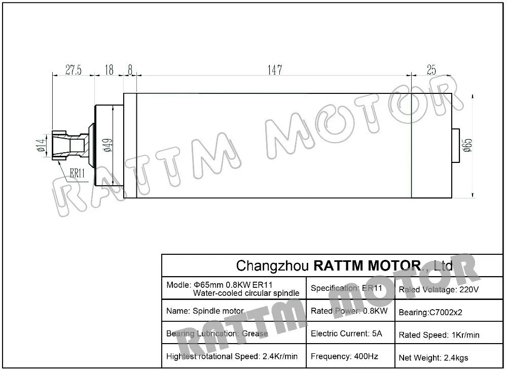 0.8KW 800W мотор шпинделя с водяным охлаждением ER11 220V 24000rpm 2 шт подшипник 400 Гц 65 мм для ЧПУ маршрутизатор заточный станок для гавировки