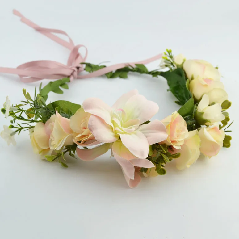 CC Wreath Flower Crown Hairband Wedding Jewelry Hair Accessories For Bridal Girls Seaside Party Cheap Handmade Yarn at02