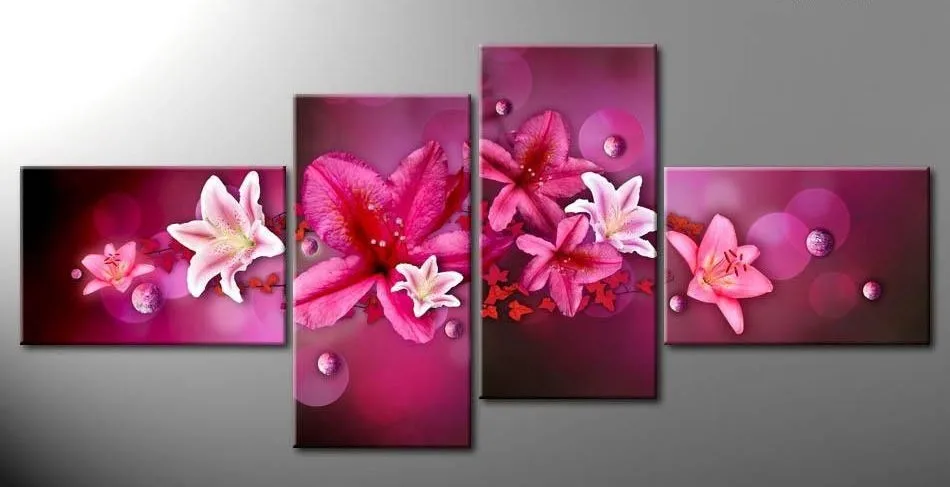 Pink Lily Flowers 4pcs/sets diamond embroidery sets Round rhinestone fashion scenery 3d diy painting home deco | Дом и сад