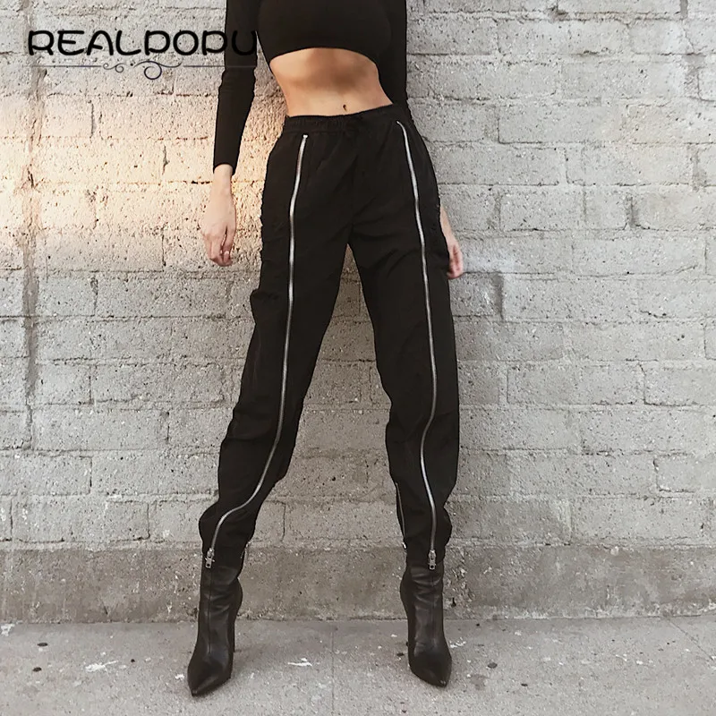 Realpopu, длинные брюки, черные, на молнии, спереди, эластичные, модные брюки, тканые, модные, узкие брюки, для женщин, высокая талия, уличная одежда