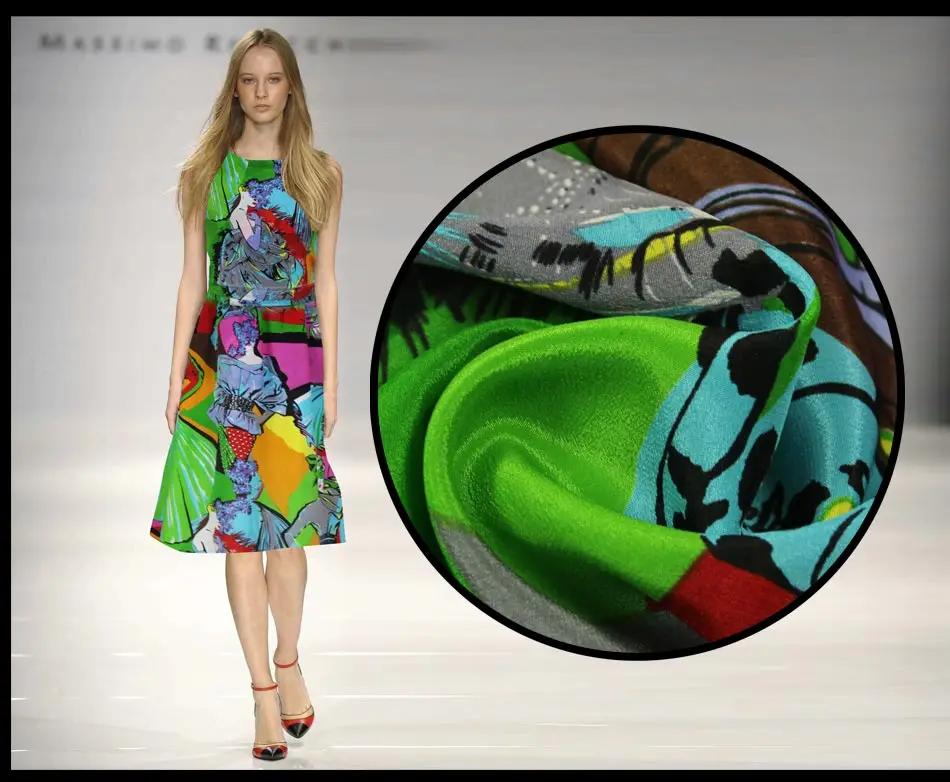 

114cm color figure print silk crepe de chine fabric14mm summer silk print dress chinese fabrics wholesale silk cloth