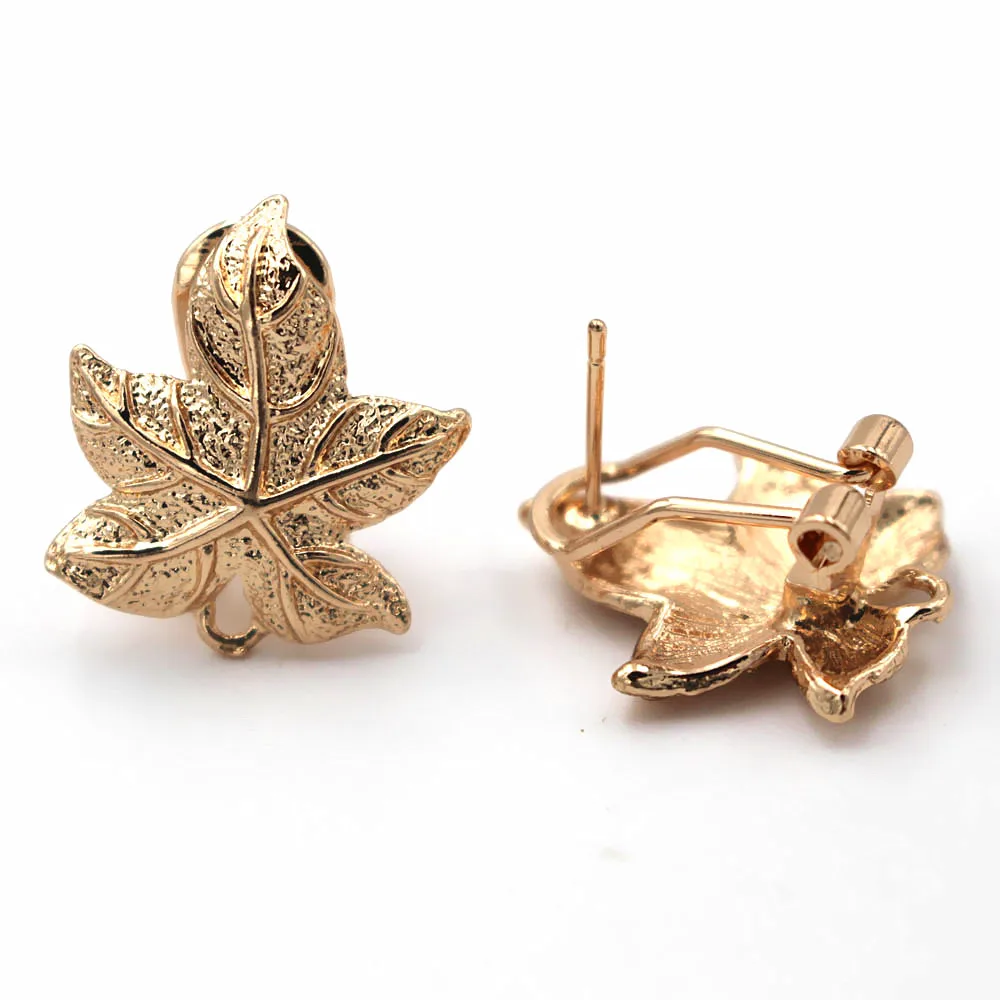 Золотые сережки в индийском Дубае с коннектором Кленовый лист металлические