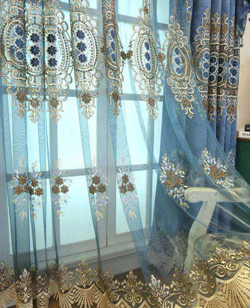 blue tulle Роскошные Современные вышитые дизайнерские занавески из тюля, прозрачные Занавески для окна для гостиной, спальни, кухни, занавески на окна 319& 30 - Цвет: blue tulle