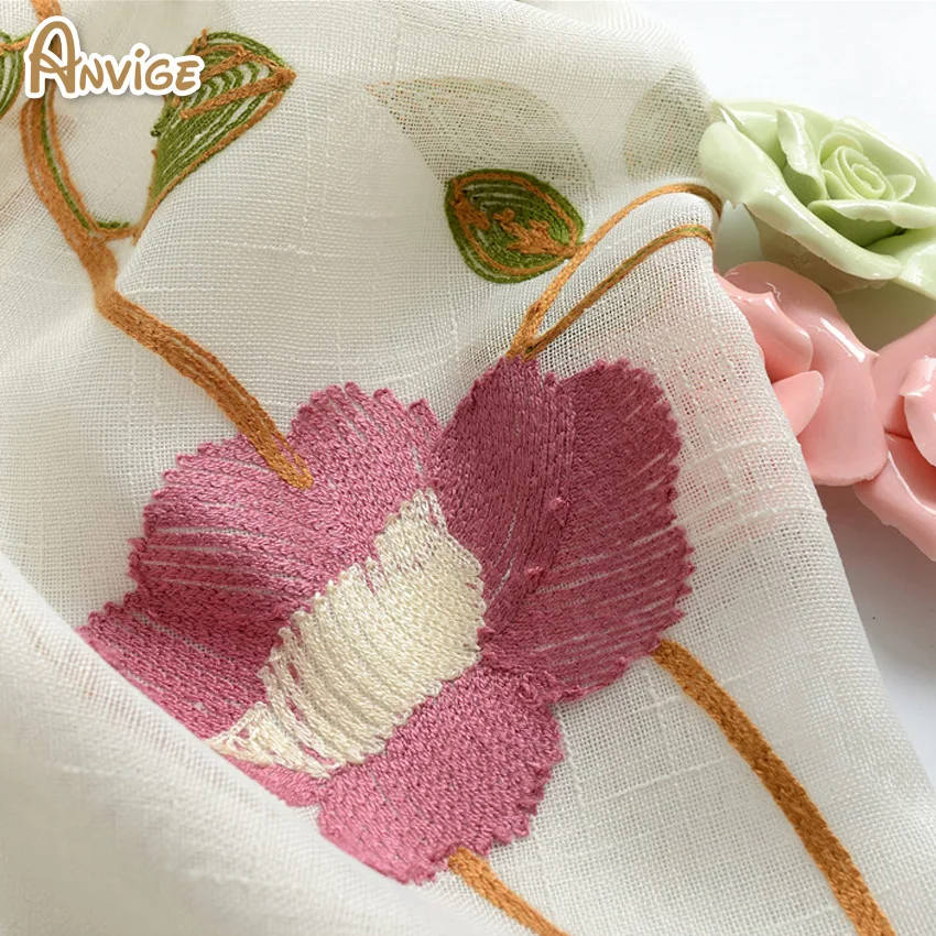 Лен/хлопок вышитые прозрачные Занавески 2 цвета Тюль окна скрининг для спальни