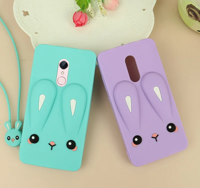 Очаровательный чехол для Xiaomi Redmi Note 5 Plus 3s 3 5A 4A 4X 6A с милым тисненым Кроликом, задняя крышка с силиконовым ремешком, чехол для телефона Fundas