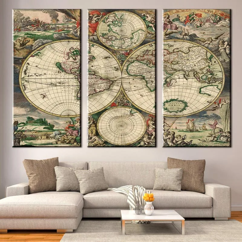 3 шт./компл. ретро Европа старый мир карта холст печать картина удивительный