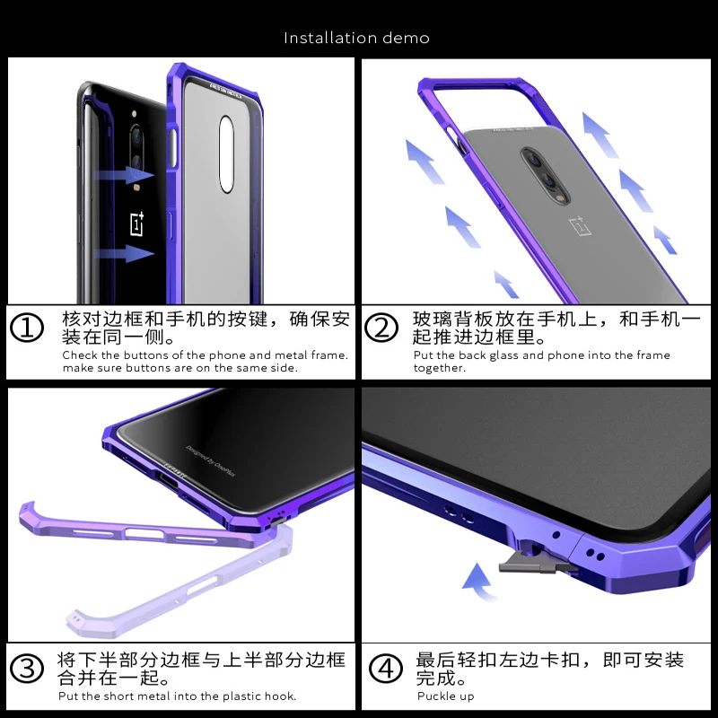Чехол One Plus 6 T Роскошный Алюминиевый металлический бампер с рамкой + прозрачная