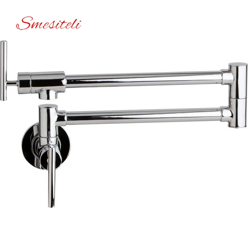 

Kitchen Mixer Sink Tap Chrome Matte Black Brushed Nickel Wall Mounted Pot Filler Faucet with 24" Double Jointed Swinging Spout