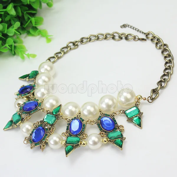 1x Женская искусственный жемчуг горный хрусталь цепи ожерелье колье себе