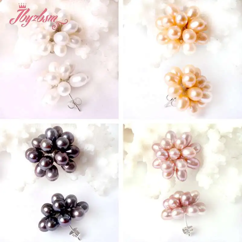 Free Shipping 4 5x5 6mm Oval Cultured Freshwater Pearl Natural Stones Sliver Plated For Lady Party Earrings 1 Pair|earrings fashion|earrings free