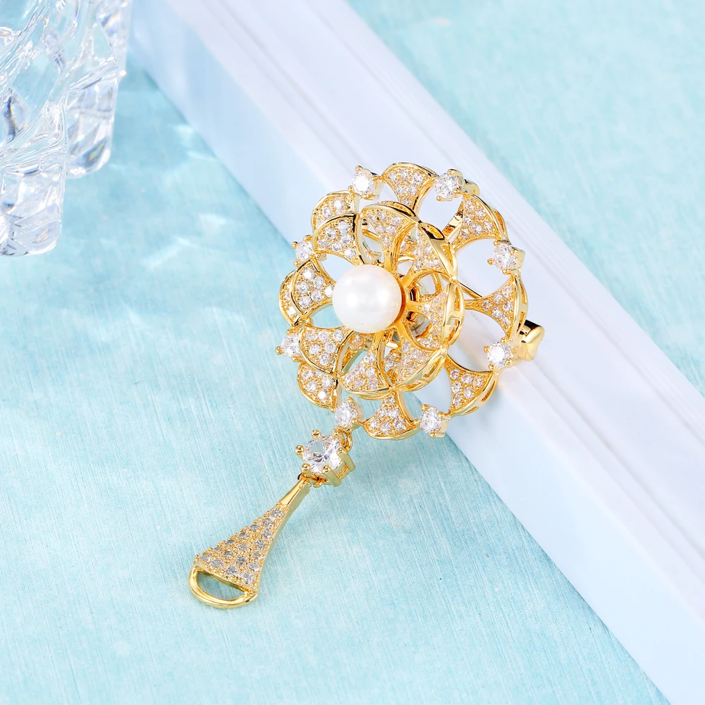 Snuoy Fashion Flower Brooches For Women and Pins Golden Zircon Brooch for Friends Gifts Shirt Suit Accessories | Украшения и