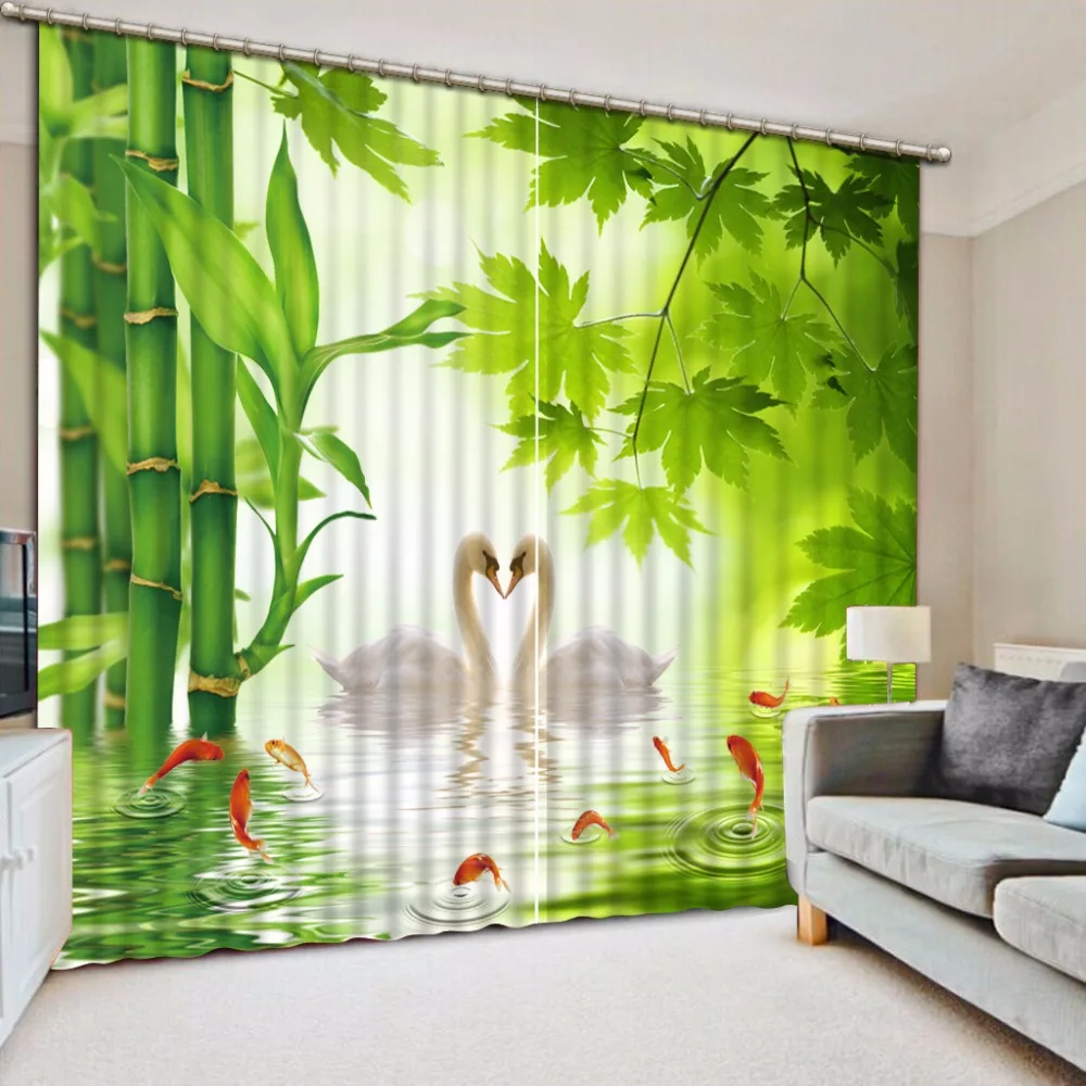 

Modern Fashion Window Curtain Bamboo Curtains For Bedroom Living room The animal swan Blackout Children Room Curtain