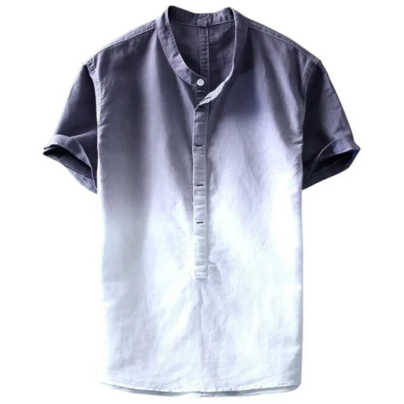 

2019 Brand New Style Summer Men Short Sleeve Linen Shirt Loose Summer Solid Casual V-Neck Shirts Hot Sale Tops Tee