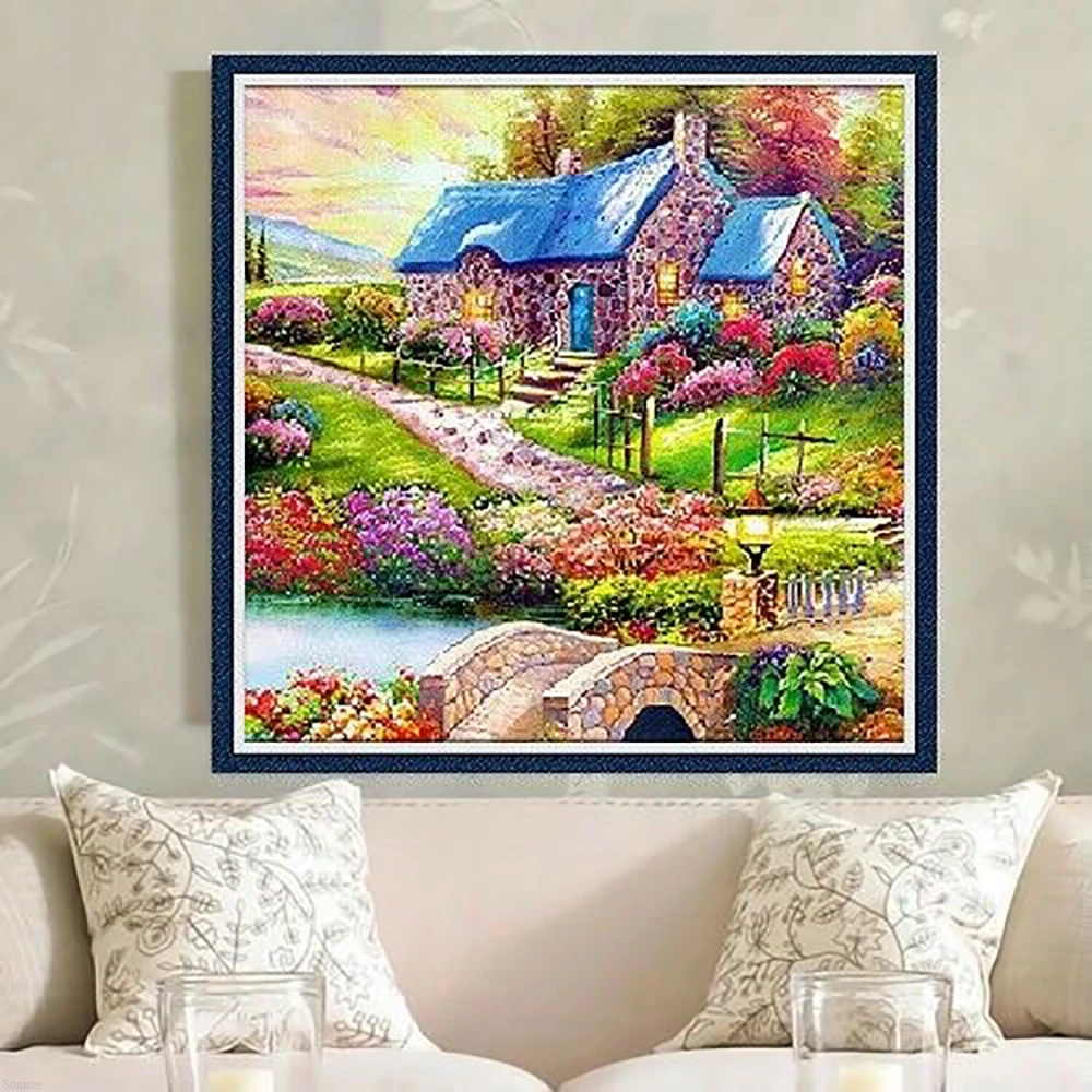 Красивая деревня полная выкладка 5D алмаз Краски ing красочные природные пейзажи