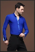 new man ballroom dance tops long sleeve mens latin dance shirts lapelcollar practiceperformance dance wear tops blue color