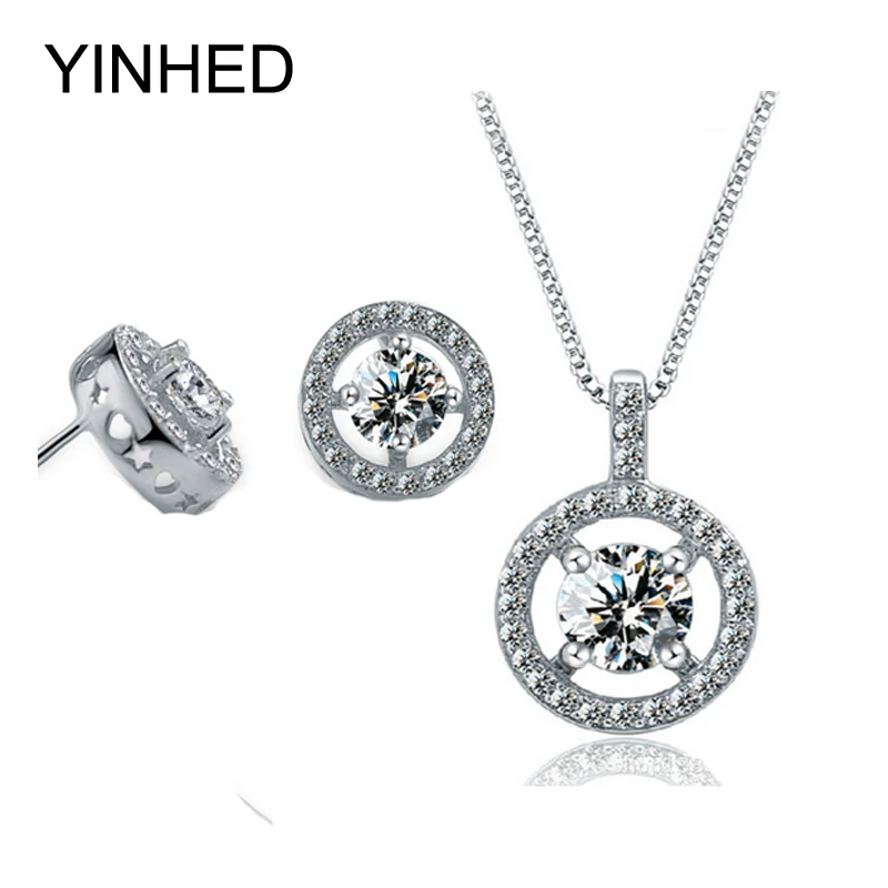 YINHED New Trendy Bridal Jewelry Sets 925 Sterling Silver 1.5ct Cubic Zirconia CZ Stud Earrings and Ring Set for Women ZS028 | Украшения и