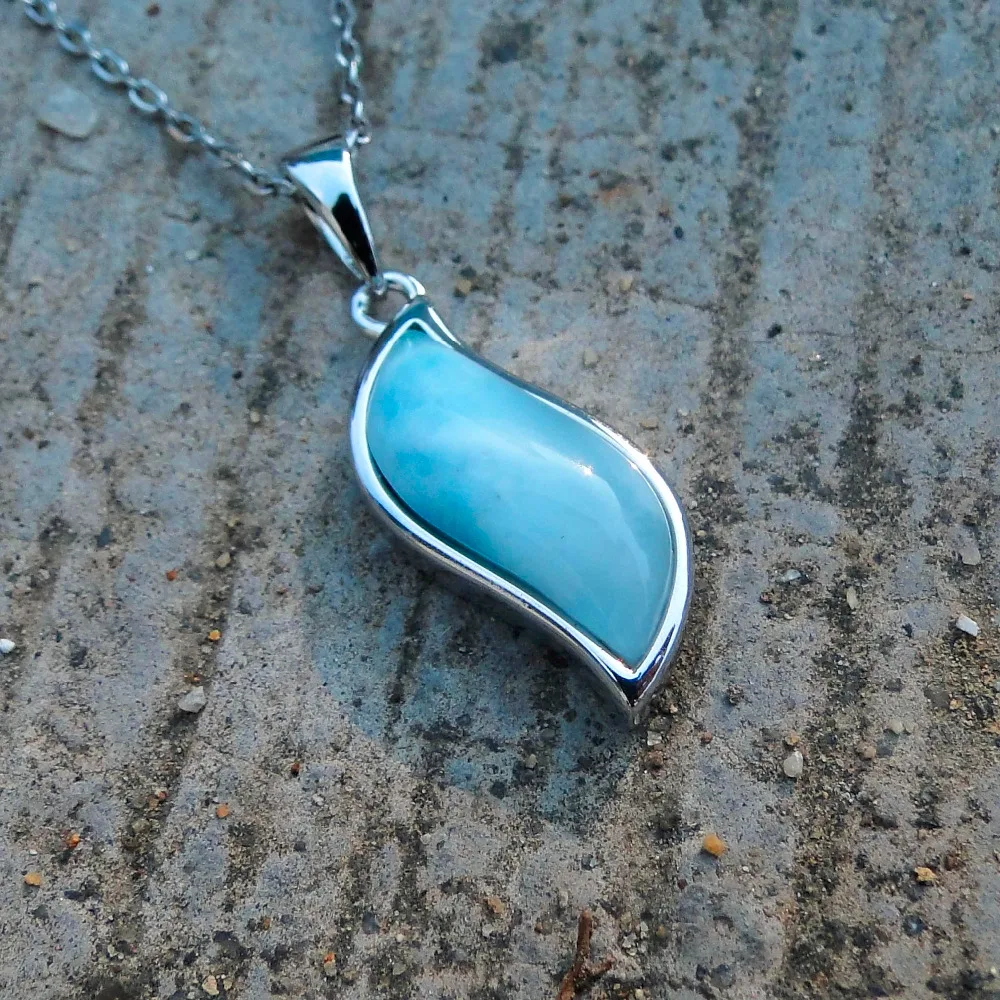Популярная бижутерия подвеска в виде листа из серебра 100% пробы 925 камень Ларимар