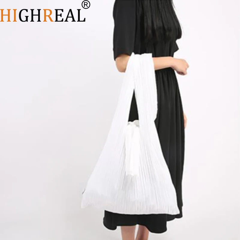 

New Japanese Fold Pleated Bags Women Causal Shoulder Tote Bags Large Foldable Canvas Shopping Bags Girls Travel Storage Handbags