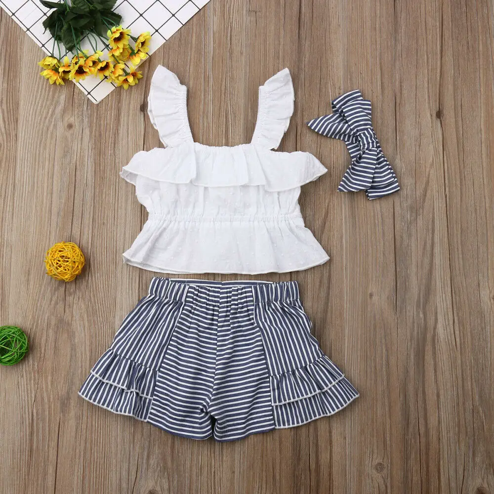 Комплект из 3 предметов топы на бретелях для маленьких девочек шорты в полоску и