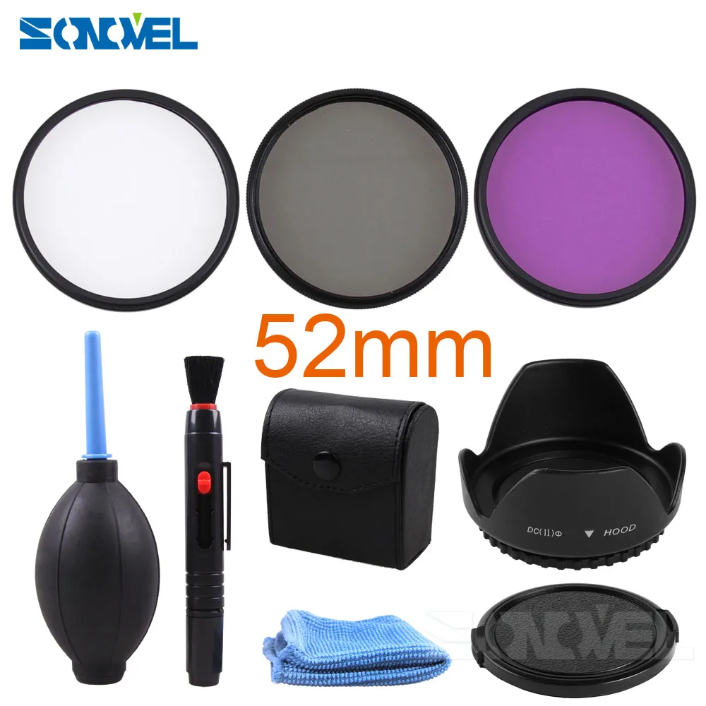 52MM Набор фильтров 49 52 55 58 62 67 72 77 мм UV CPL FLD+ лепестковая бленда для объектива+ передняя крышка для объектива+ чистящий набор для Canon Nikon sony - Цвет: 52MM