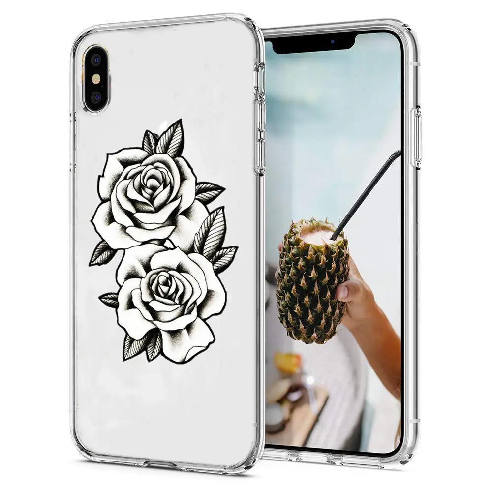 Чехол для телефона чехол iPhone X XS XR с цветком розы листья силиконовый iphone 6 S 7 8 Plus 10