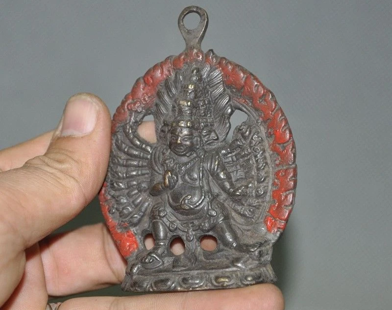 Старый тибетский буддизм бронзовый дорье Махакала калачакра Будда Амулет