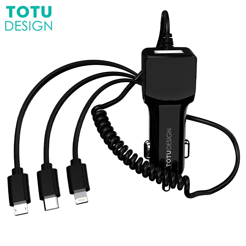 TOTU автомобильное зарядное устройство 3 в 1 быстрая зарядка адаптер Micro USB Type C
