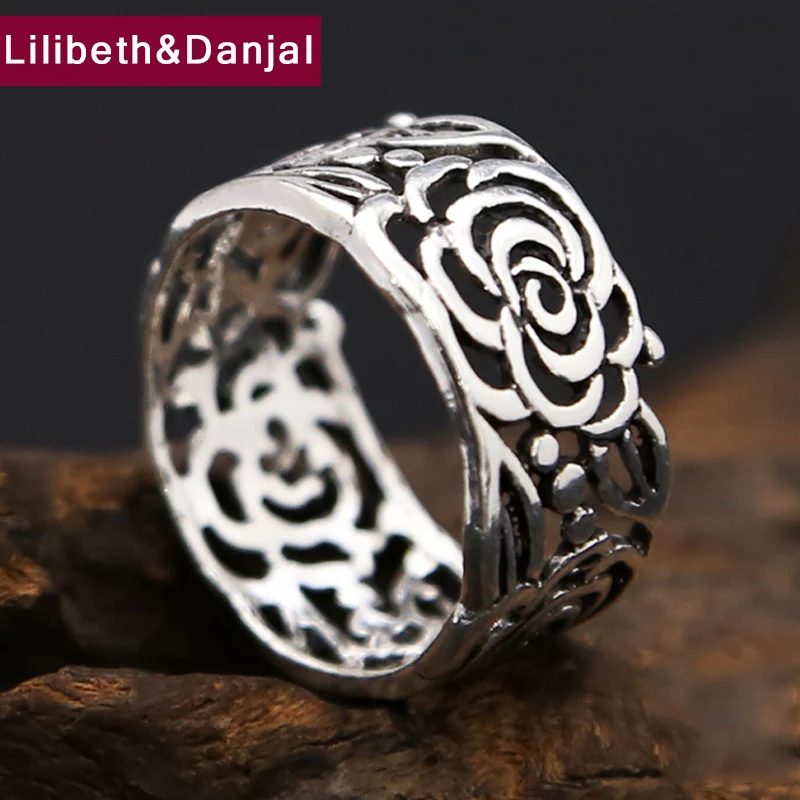 Flower Ring 100% Real 925 sterling Thai silver Men Women Wedding Hollow Peony Tail Gift Fashion jewelry FR16 | Украшения и