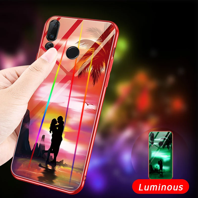 Luminous Tempered Glass Cases For Huawei Nova 4 P30 Pro P20 Lite Honor 10 10i 9i 8X Max 9S Back Cover Soft Silicone Shell |