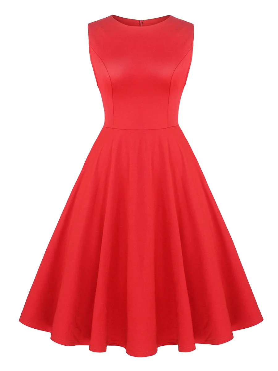 

Women Vintage Dress Sleeveless O neck A-line Casual Mid Dress 2019 Summer New Fashion Chic Women Dress maxi dresses for women