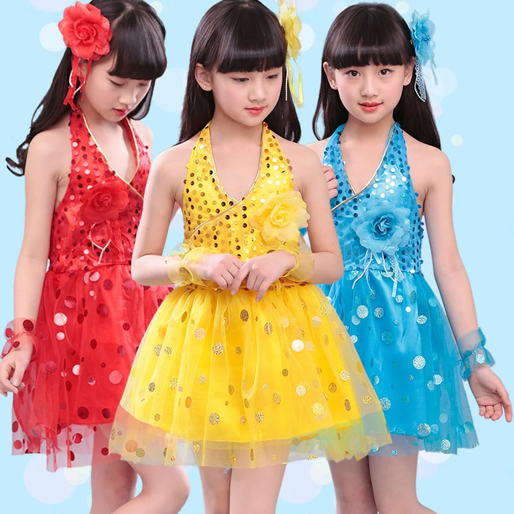 Cheap-beautiful-clothing Halter Sequin Dot Children Dress for Prom Beautiful Yellow Pink Blue White Kids Party Frocks Girls | Детская