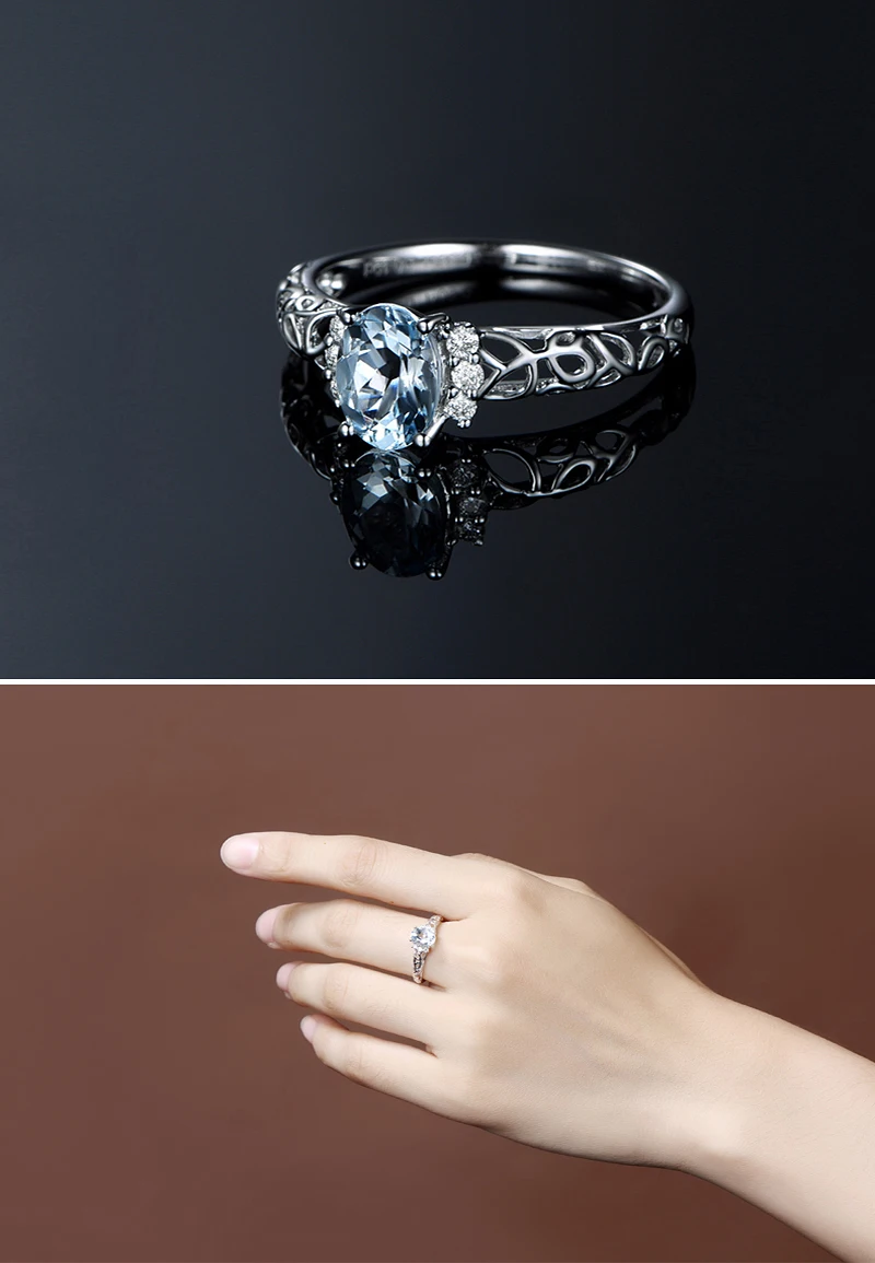 Ainuoshi 1.25ct овальный Природный Голубой gemston Топаз Кольцо Твердые стерлингового серебра 925 полое кольцо для Для женщин Талисманы Свадебные украшения