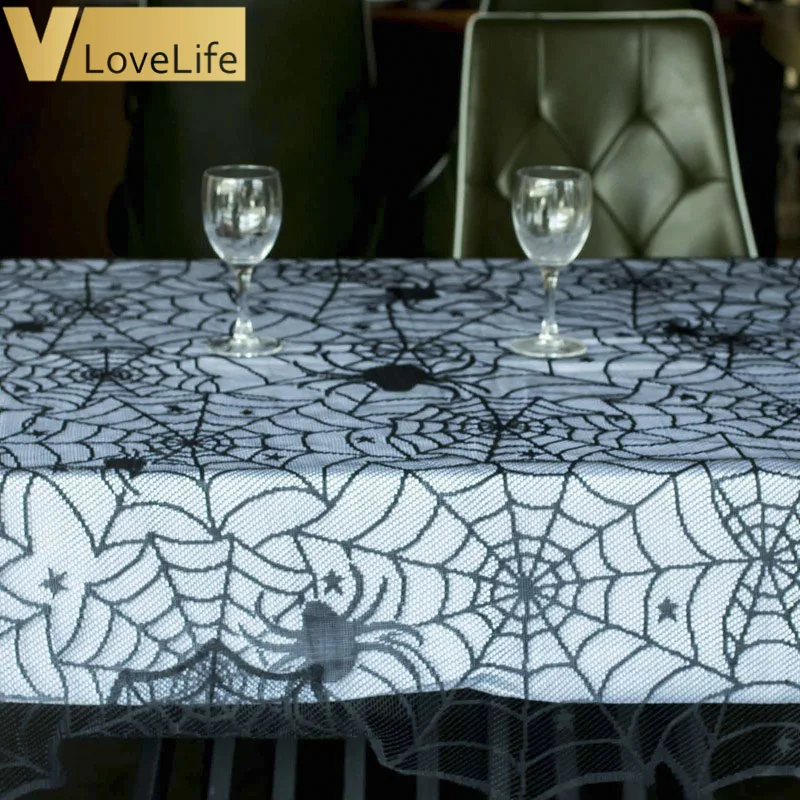 54*72 дюйма покрывало на Хэллоуин с паутиной из черного кружева для украшения вечеринок и домашнего текстиля.