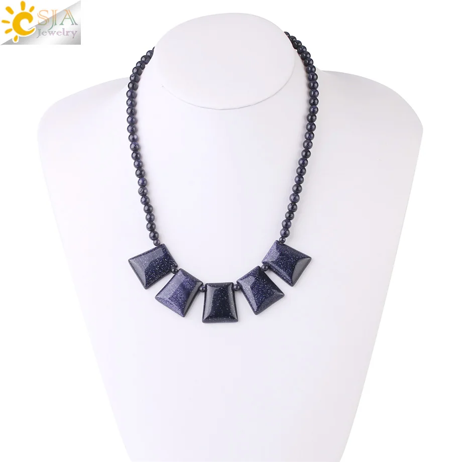 Женское Ожерелье CSJA геометрические кулоны из натурального камня с синим песком и
