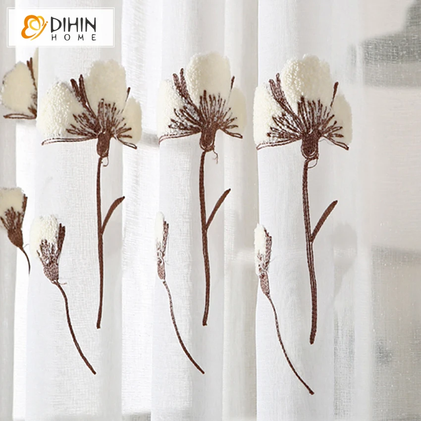 Тюлевые шторы DIHIN 1 шт. с 3D вышивкой для спальни льняные/Хлопковые прозрачные
