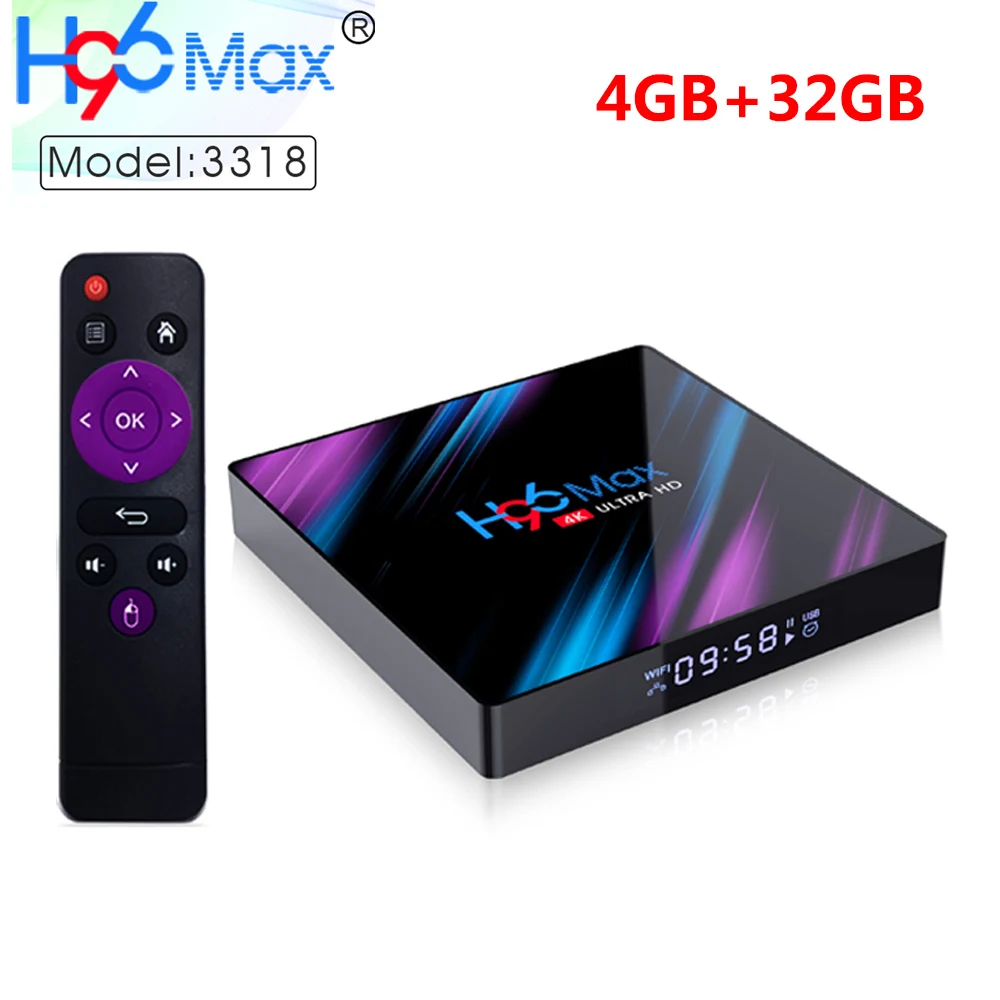 only 4GB 32GB TV box H96 MAX Smart tv Box Android 9,0 2 ГБ 4 ГБ ОЗУ 16 ГБ 32 ГБ 64 Гб ПЗУ 2,4G 5G WiFi Bluetooth 4,0 медиаплеер RK3318 4K HD телеприставка - Цвет: only 4GB 32GB TV box