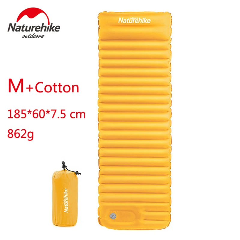 M COTTON YELLOW Naturehike надувная кровать 7,5 см утолщенный походный коврик с подушкой легкий открытый тент спальный коврик надувной матрас для палатки коврик - Цвет: M COTTON YELLOW