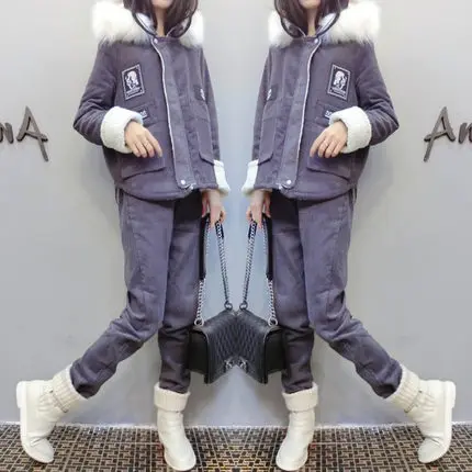 Женский костюм с капюшоном розовый комплект из 2 предметов и брюками зимний