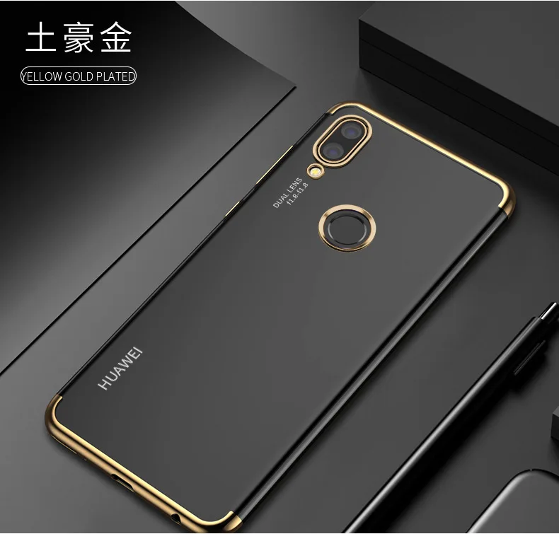 Золотой Чехол для huawei P20 Lite, прозрачное покрытие, Мягкая силиконовая задняя крышка для huawei P20Lite P20 Pro Nova 3E, чехол для телефона - Цвет: Золотой