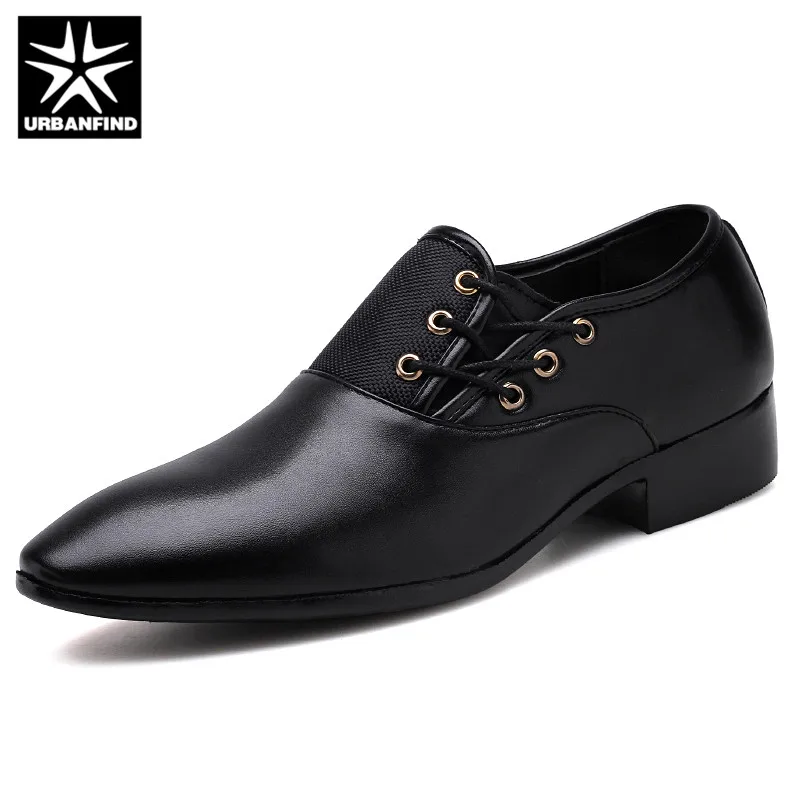 URBANFIND Designer Men Black Shoes Brand Oxfords Pointed Toe Male Dress Leather Wedding Italy Sapato Masculino 38-48 | Обувь