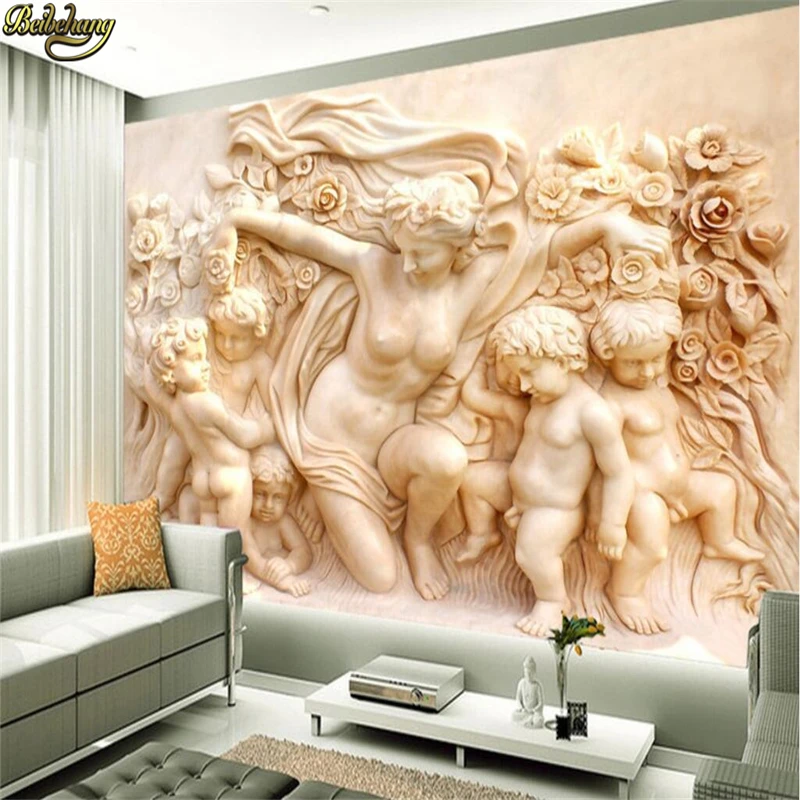 

beibehang Custom Photo 3d Wallpaper Mural Wall Sticker Luxury Villa Continental Angel Cupid Relief TV Wall Background