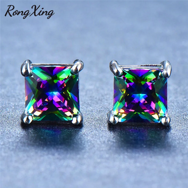 Женские серьги-гвоздики RongXing Mystic Fire квадратные серьги разных цветов с радужным