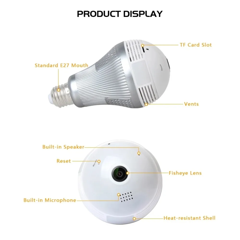 1.3MP 2.0MP 3.0mp 360 градусов панорамная wifi камера беспроводная IP лампа мини Умный дом 3D VR