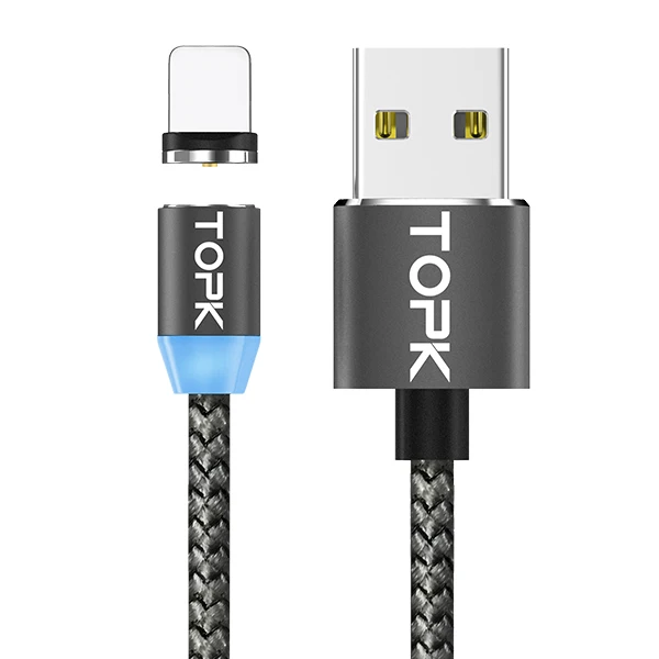 TOPK AM17 1 M Магнитный зарядный кабель, Тип usb C кабель магнит Зарядное устройство для iPhone XR XS Max samsung huawei XiaoMi Redmi note 7 - Цвет: 1M Grey