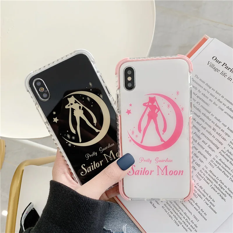 Anti-knock cute cartoon pure color Sailor Moon Black white IMD phone Case For Apple iphone 6 6s 7 8 Plus X XS XR MAX epoxy case |